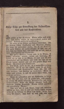 I. Kurze Sätze zur Erweckung der Aufmerksamkeit und des Nachdenkens.