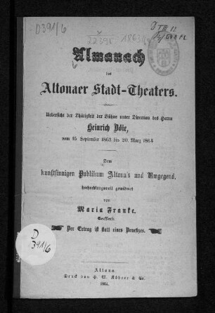 1863/64(1864): Almanach des Altonaer Stadt-Theaters