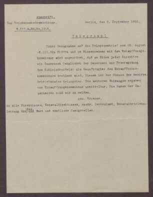 Telegramm von Wilhelm Groener, Umsetzung der Kontrolle der Entwaffnung