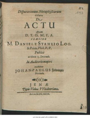 Disputationum Metaphysicarum Octava De Actu