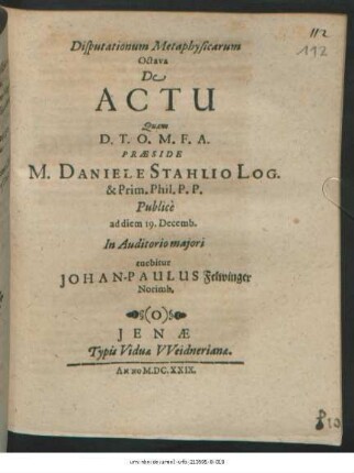 Disputationum Metaphysicarum Octava De Actu