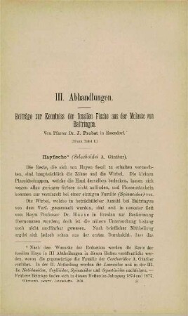 Beiträge zur Kenntnis der fossilen Fische aus der Molasse von Baltringen. Hayfische.