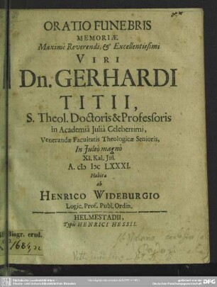 Oratio funebris memoriae Gerh. Titii habita