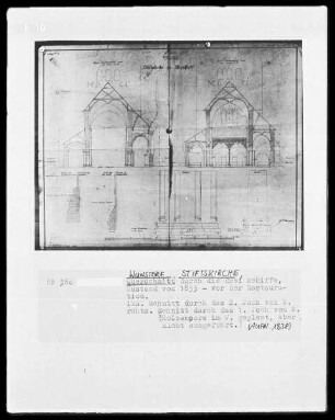 Wunstorf, Stiftskirche, Querschnitt durch die drei Schiffe, Zustand von 1853