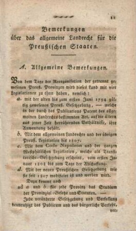 II. Bemerkungen über das allgemeine Landrecht für die Preußischen Staaten.