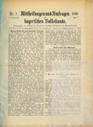 Mitteilungen und Umfragen zur bayerischen Volkskunde und Mundartforschung. 2. 1896