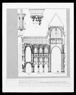 Laon: Kathedrale, Schnitt durch das nördliche Querhaus und die Vierung