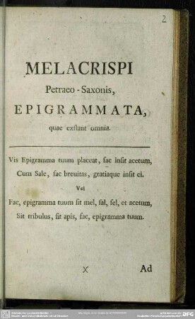 Melacrispi Petraeo-Saxonis, Epigrammata quae exstant omnia