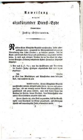 Anweisung wegen abzukürzender Dienst-Eyde sämmtlicher Justiz-Officianten