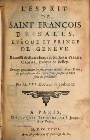L' Esprit du Saint François de Sales
