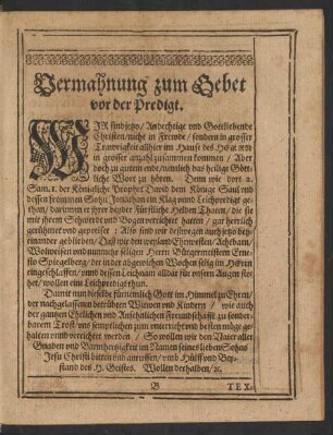Vermahnung zum Gebet vor der Predigt.