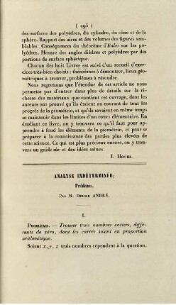 Analyse indéterminée. Problèmes.