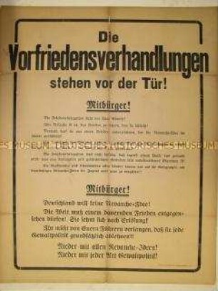 Ankündigung der bevorstehenden Aufnahme von Vorfriedensverhandlungen