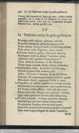 LV. Io. Passeratii versus de gallo galinaceo