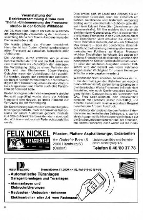 Veranstaltung der Bezirksversammlung Altona zum Thema "Umbennung der Frenssenstraße" in der Schule Willhöden