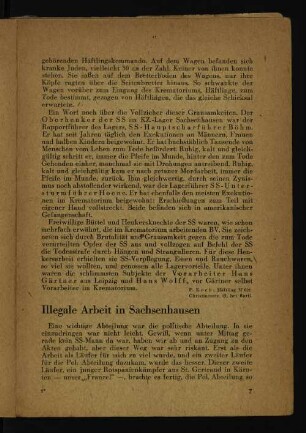 Illegale Arbeit in Sachsenhausen