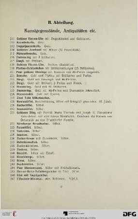 II. Abteilung. Kunstgegenstände, Antiquitäten etc. (Nr. 211-659)