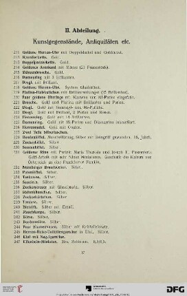 II. Abteilung. Kunstgegenstände, Antiquitäten etc. (Nr. 211-659)