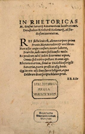 Rhetorica Plena Ac Referta Exemplis, Qvae Svccinctarum Declamationum loco esse possunt : Iam rursum castigatius aedita