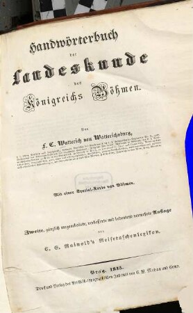 Handwörterbuch der Landeskunde des Königreichs Böhmen : mit einer Special-Karte von Böhmen