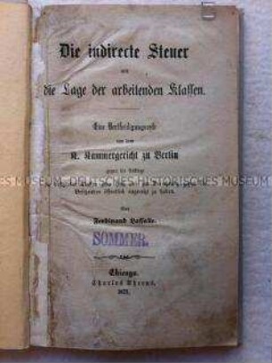 Verteidigungsrede im Hochverratsprozess gegen Ferdinand Lassalle
