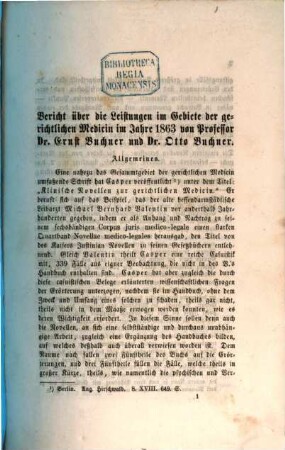 Bericht über die Leistungen in Gebiete der gerichtlichen Medicin im Jahre .... 1863
