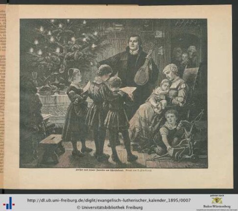 Illustration: Luther mit seiner Familie am Christabend.