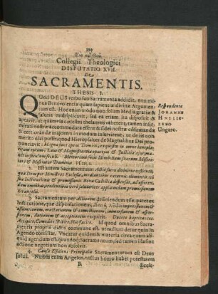 Disputatio XVII. De Sacramentis.