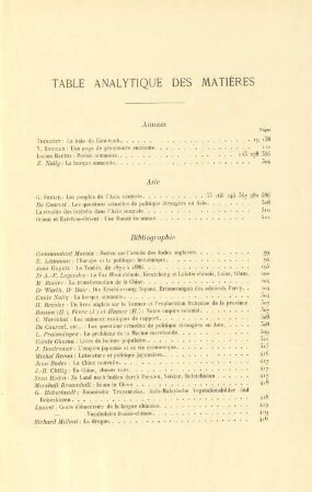Table analytique des matières