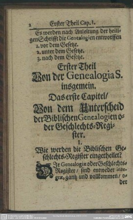 Erster Theil Von der Genealogie S. insgemein