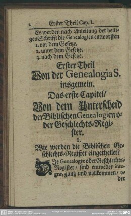 Erster Theil Von der Genealogie S. insgemein