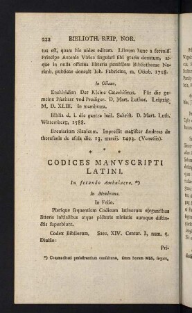 222-256, Codices Manuscripti Latini