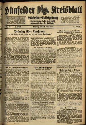 Zweite Ausgabe vom Dienstag, den 21. Juni 1932.