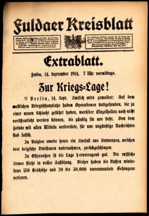 Ausgabe vom Montag, den 14. September 1914.
