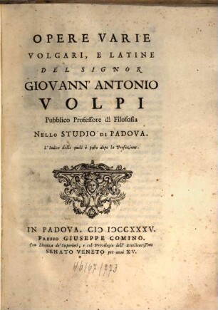 Opere varie : volgari, e latine
