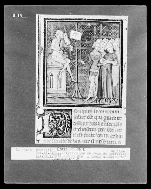 Polycratique des Jean de Salisbury: Fol. 31 v: König und Musikanten (Hofleben)