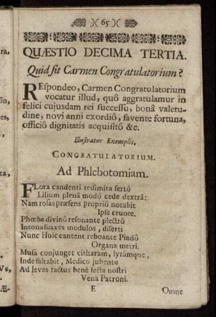 Quæstio Decima Tertia. Quid sit Carmen Congratulatorium?