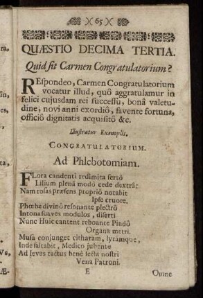 Quæstio Decima Tertia. Quid sit Carmen Congratulatorium?