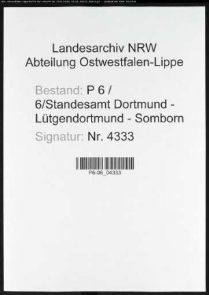 Sterberegister Standesamt Dortmund-Lütgendortmund-Somborn