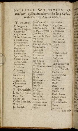 Syllabus Scriptorum Omnis ævi, quibus in adornando hoc Systemate Politico Auctor utitur.
