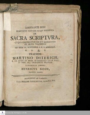 Dispvtatio Secvnda Eaqve Periodica Sacra Scriptvra