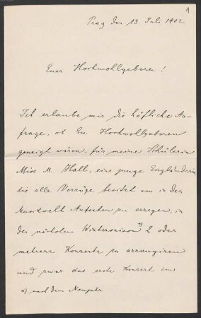 Nachlass von Albert Gutmann (1851-1915): Briefe von Otokar Ševčík an Albert Gutmann - BSB Gutmanniana I. Ševčík, Otokar