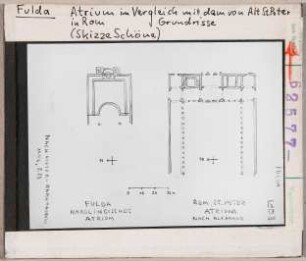 Fulda: Karolingisches Atrium im Vergleich mit St. Peter, Rom, Skizze Schöne 1958
