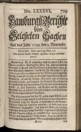 No. LXXXVI. Auf das Jahr 1739. den 3. Novembr. - No. XCIII. Auf das Jahr 1739. den 27 Novembr.