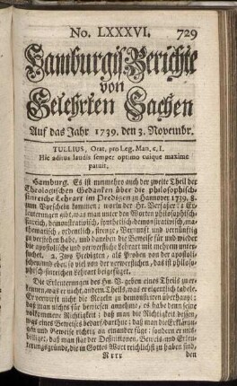 No. LXXXVI. Auf das Jahr 1739. den 3. Novembr. - No. XCIII. Auf das Jahr 1739. den 27 Novembr.
