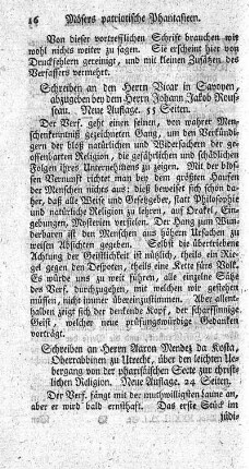 Schreiben an den Hrn. Vicar in Savoyen, abzugeben bey dem Hrn. J.J. Rousseau.