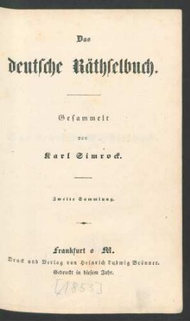 Sammlung 2: Das deutsche Räthselbuch