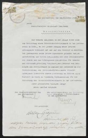 Brief von Walter Gropius und Unbekannt an Gerhart Hauptmann