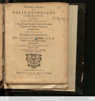 Dissertatio Iuridica De Obligationibus Generatim