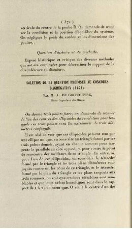 Solution de questions proposée au concours d'agrégation (1871).